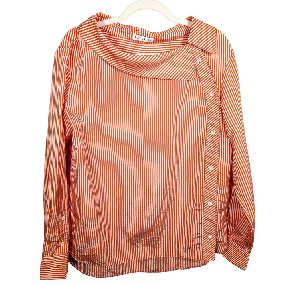 Altuzarra Eileen striped cotton twill top Spread Collar Long Sleeve shirt 42 - Picture 5 of 8
